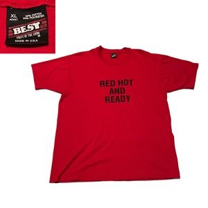 1980s Red Hot and Ready Novelty Humor T Shirt Single Stitch / Men’s Large *